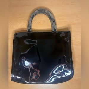 Black Neiman Marcus Pleather Handbag with Acrylic Handles